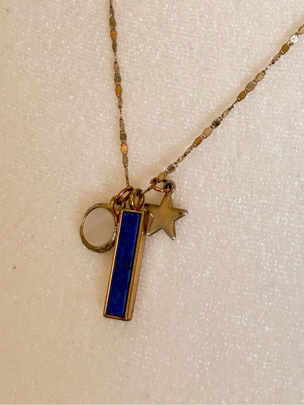 Antique gold Blue Bar, Mother-of-Pearl and Star Charm Necklace - Picture 2 of 4